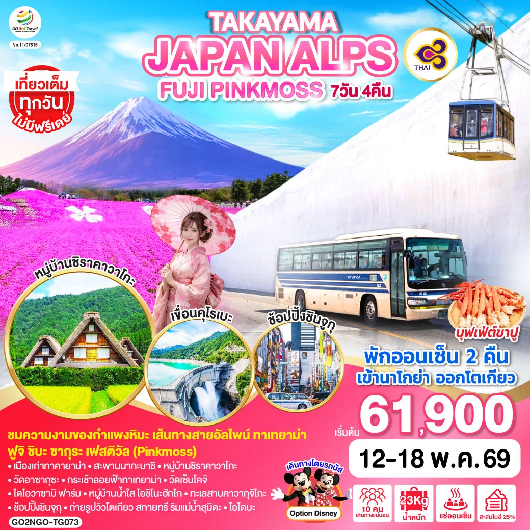 TAKAYAMA JAPAN ALPS FUJI PINKMOSS  7D 4N โดยสายการบินไทย [TG]